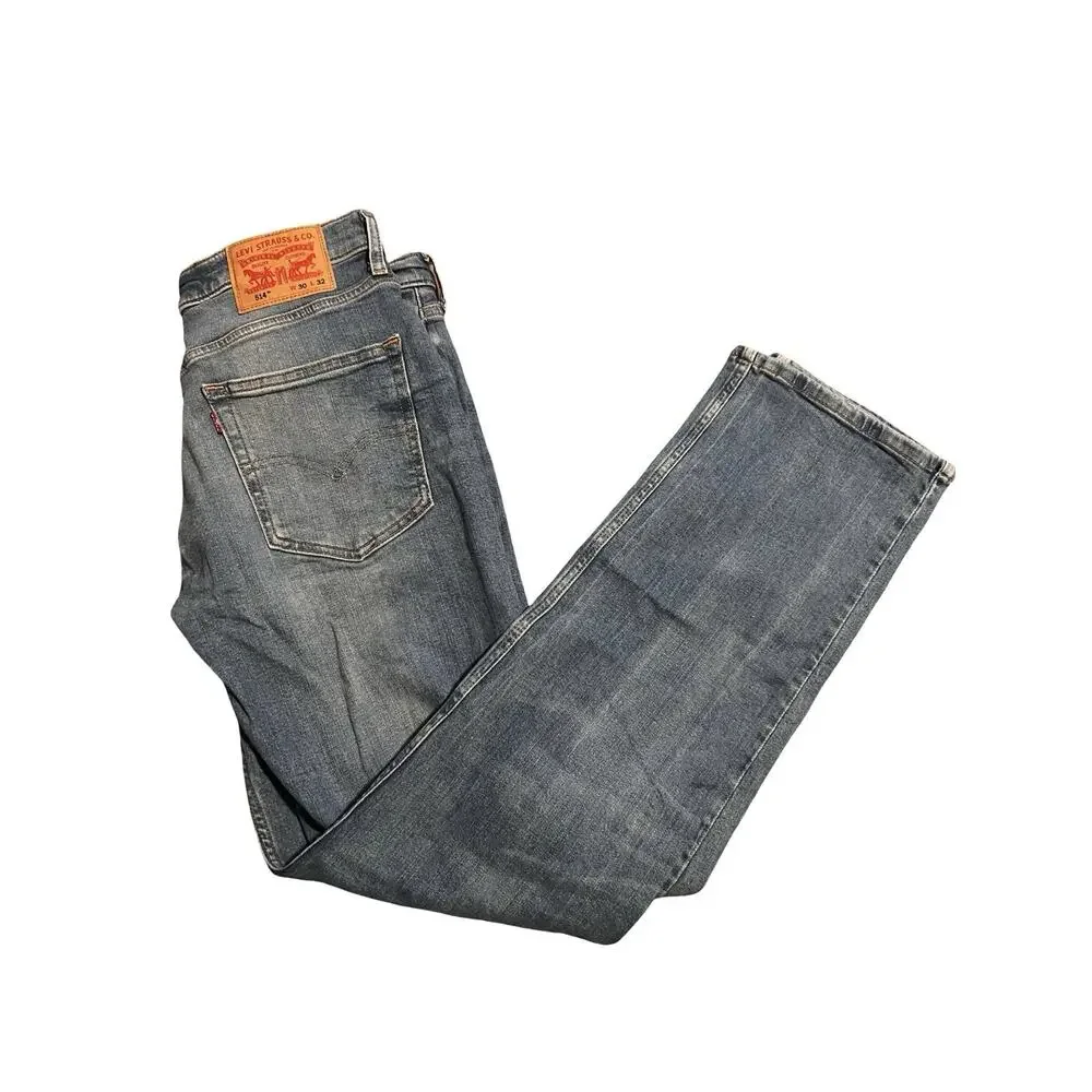 Levi’s 514 Men’s Jeans W30 L32 Straight Leg Blue Denim Faded Distressed
